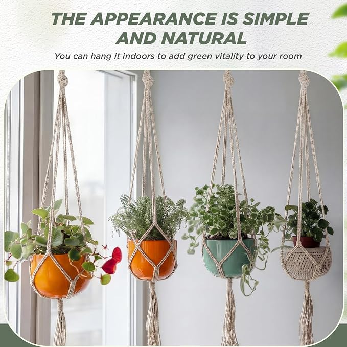 EBOOT 2 Pack 48 Inch Large Macrame Plant Hanger Rope to Hang Flower Pot Plant Holder for Indoor Outdoor Decorations, 4 Legs (Ivory White)