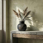 Farmhouse Table Vase, 5.7 Inch Bronze Ceramic Pot, Rustic Boho Terracotta Decor for Shelf, Mantel, Bookshelf, Living Room, Handmade Aged Look Centerpiece
