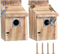 Dreyoo Cedar Bluebird Houses for Outside, 1-1/2” Entrance Hole Wooden Bird Houses with Metal Predator Guard, Secure Latch, Fledgling Grooves, Air Vents(Dark Wood)