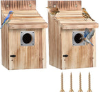 Dreyoo Cedar Bluebird Houses for Outside, 1-1/2” Entrance Hole Wooden Bird Houses with Metal Predator Guard, Secure Latch, Fledgling Grooves, Air Vents(Dark Wood)