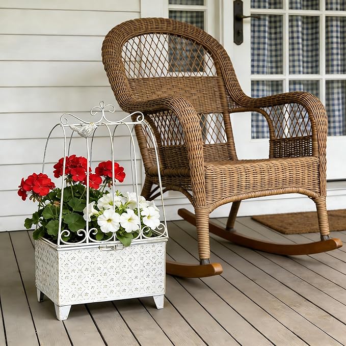2-Piece Vintage Metal Birdcage Planter Set, Rustic Distressed Plant Holder, Farmhouse Floral Containers for Indoor Outdoor Garden, Patio & Tabletop Decor