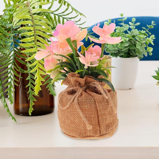 KALLORY Artificial Phalaenopsis Orchid Potted Plant Faux Bonsai with Jute Bag, Simulation Orchid Flower Home Tabletop Decor for Living Room and Office,