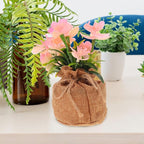 KALLORY Artificial Phalaenopsis Orchid Potted Plant Faux Bonsai with Jute Bag, Simulation Orchid Flower Home Tabletop Decor for Living Room and Office,