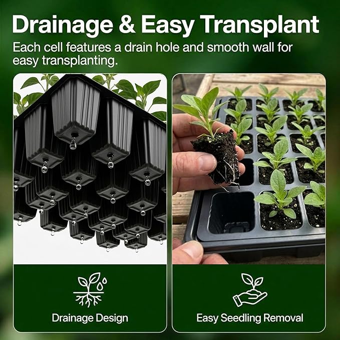Gardzen 5-Set Seed Starter Tray Kits, Durable Plant Germination Trays with Humidity Vented Domes and Bases, Ideal for Seed Starting, Indoor Gardening, and Greenhouse (Total 200 Cells)
