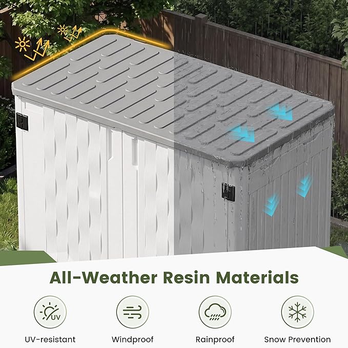 UDPATIO 67 Cu.Ft Resin Outdoor Storage Shed, Patio Plastic Vertical Sheds with Floor, Waterproof Bin Shed Horizontal Storage Cabinet for Patio, Backyards, Garden, Pool, Tool Shed