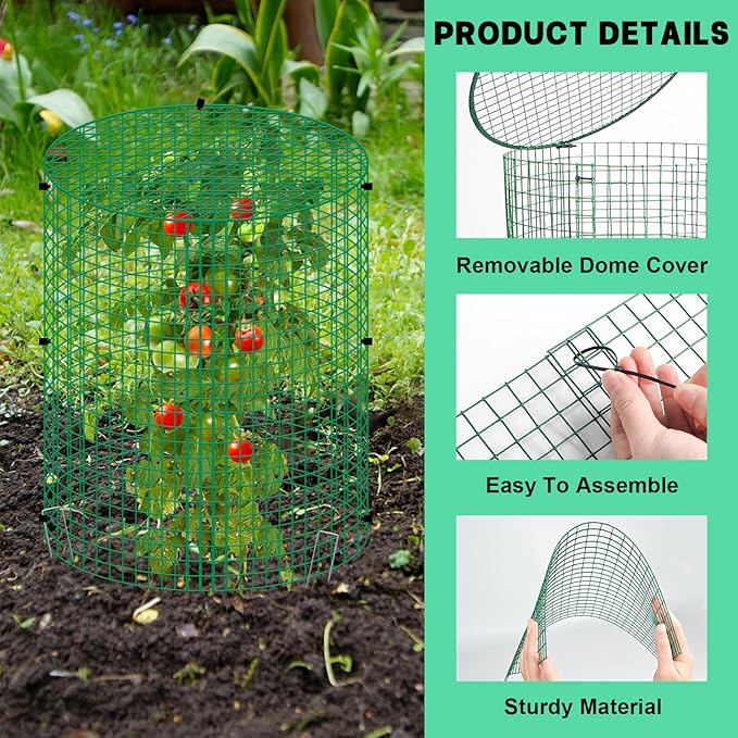 succulentlovers 4 Packs 13"x 16" Wire Plant Protector from Animals, Plant Protector Cages with Detachable Covers & Zip Ties & Stakes, Chicken Wire Plant Covers for Flower and Vegetables Protection