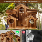 Bird House for Outside 5 Hole Bird Houses Room for 5 Bird Families Large Bird House for Garden/Courtyard/Backyard for Garden Decor-Finch Bluebird Cardinals Handmade Wooden Hummingbird House