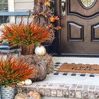 12 Bundles Fake Fall Outdoor Plants Artificial Grass Fall Stems Faux Plastic Fall Shrubs for Home Garden Pathway Window Box Front Porch Cemetery Fall Decor, Autumn Orange