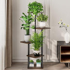 AZERPIAN Plant Stand 5 Tier Indoor Metal Flower Shelf for Multiple Plants Corner Tall Flower Holders for Patio Garden Living Room Balcony Bedroom, Black Oak (5 Tier-Black Oak)