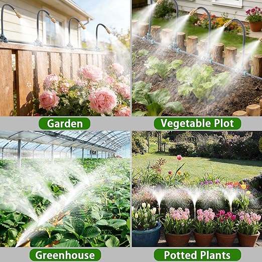 49FT 1/4" Quick-Connect Drip Irrigation System Kit, Automatic Garden Watering System with 15 Pcs Adjustable Spray Nozzles for Garden, Greenhouse, Yard, Lawn