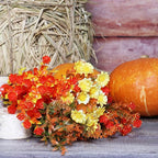 16 Bundles Artificial Fall Mums Flowers Plants Outdoors, Faux Plastic Shrubs Fake Greenery UV Resistant for Garden Patio Decor Window Box Office Hanging Planter Pathway Front Porch (Orange Mixed)