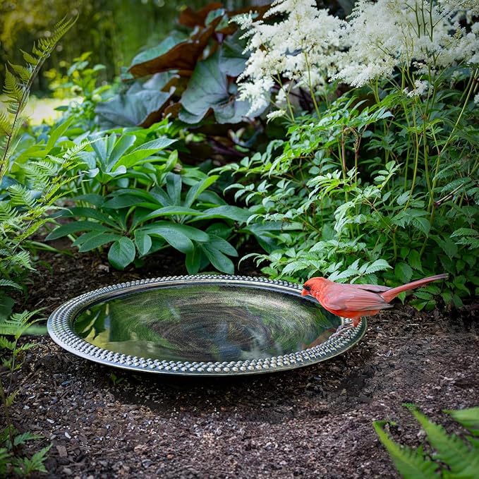 Good Directions BAS18, 18" Hand-Hammered Pure Copper Beaded Birdbath with Aged Brass Finish, Basin Only