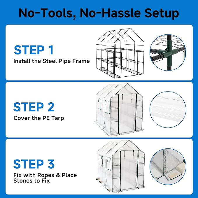 SUNGIFT Greenhouse for Outdoors, Walk-in Greenhouses 56 x 85 x 77 Inch, Portable Green House 3 Tiers 20 Shelves for Garden, Patio, Backyard, White
