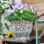 Sungmor 7.3 Inch Cement Plant Pot for Plants, Succulent Planter with Embossed Design, Vintage Concrete Flowerpots with Drainage Hole, Decorative Orchid Houseplant Pot Indoor Outdoor Plant Container