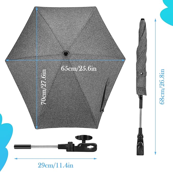 Chair Umbrella with Universal Clamp, 78cm UPF 50+ UV Protection Sun Umbrella, 360° Adjustable Clip-On Shade for Stroller, Beach Chair, Patio, Camping Chair, Wheelchair