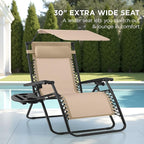 Best Choice Products 30” Wide Folding Zero Gravity Outdoor Recliner Patio Lounge Chair w/Adjustable Canopy Shade, Headrest, Side Accessory Tray - Beige