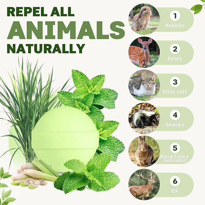 36 Pack Peppermint Rabbit Repellent, Rabbit & Deer Repellent Ball for Plant Yard Garden Outdoor, Rabbits Deterrent for Outdoor, Keep Deers and Rabbits Out Natural Ingredients Pet Safe