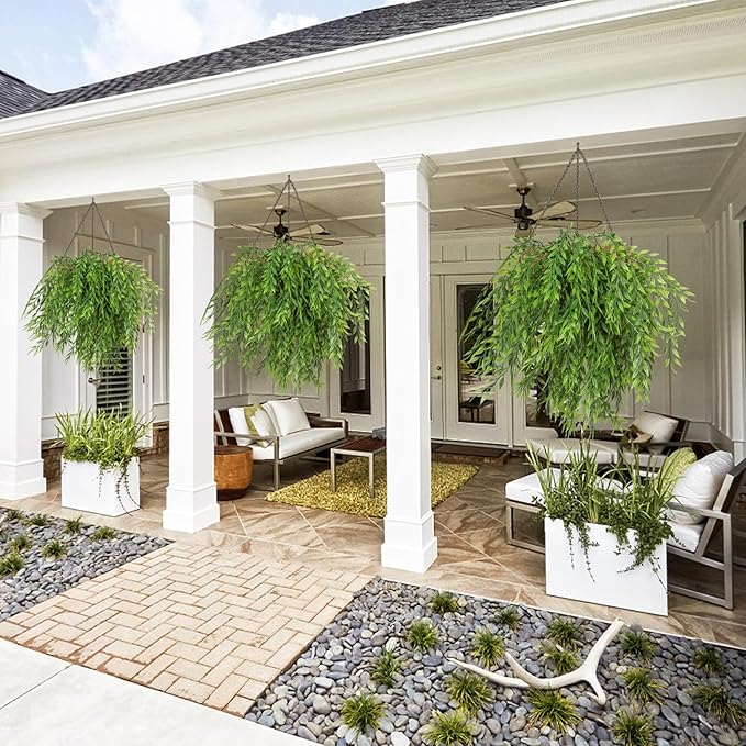 RECUTMS Artificial Weeping Willow 6Pcs,Plastic Leaves Twig Plants Greenery Fake Hanging Ivy Garland UV Resistant for Indoor Outdoor Home Garden Wall Baskets Wedding Party Table Planter Filler Decor