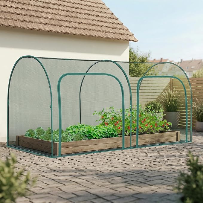 Ohuhu Crop Cages for Garden Plant: 8x4x4 Ft Tent Cage, Plant Netting Cover with Zipper, Garden Bed Cover, Plant Cover from Animal Wind-Resistant Garden Cage for Fruit Vegetable Flower