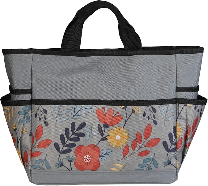 MDSTOP Garden Tool Bag, Garden Tool Kit Holder Home Organizer Storage Carrier, Oxford Garden Hand Tool Storage Tote Organizer with Handle and 8 Roomy Pockets, Floral Gardening Gift, Tools Not Included