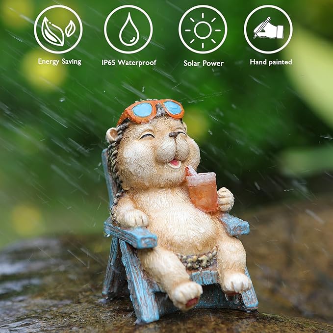 FOXMIS Hedgehog Statue Outdoor Solar Garden Decor for Outside Lawn Yard Patio, Home Office Valentine's Day Decorations Indoor Lights, Ideal Ornaments Birthday Gifts for Mom Women Grandma