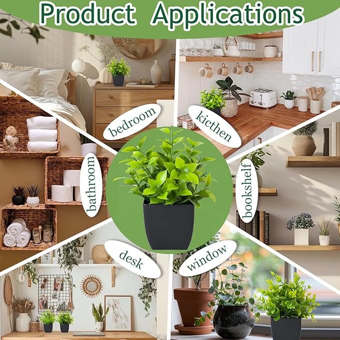 Grever 4 Pack Small Fake Plants in Blue Pot Mini Artificial Potted Plants for Home Bathroom Office Table Desk Shelf Indoor Decor
