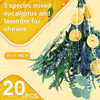 5 Kinds Mix Dried Eucalyptus & Lavender Flowers Bundle for Shower , 15''-17''Natural Real Fresh Preserved Eucalyptus Leaves and Lemon Hanging Plants, Home Bathroom Decor, Fragrance