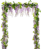 Lvydec Wisteria Artificial Flowers Garland, 4 Pcs Total 28.8ft Artificial Wisteria Vine Silk Hanging Flower for Home Garden Outdoor Ceremony Wedding Arch Floral Decor (Light Purple)