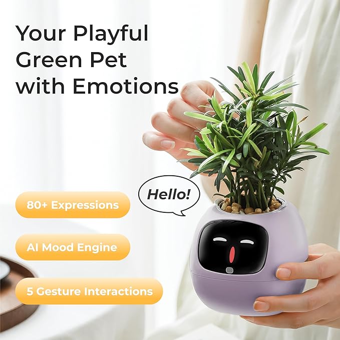 Smart Pet Planter, Smart Plant Pot, With Artificial Intelligence, Time Weather Display, And Multiple Expressions Animation,Lovely Plant Companion, For Desktop Decoration, Gifts,Plant-Free (Violet)