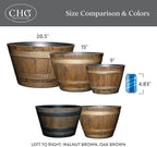 Classic Home and Garden Whiskey Barrel Planters - Home Flower Planter Pot - Decorative Garden Pots - Indoor & Outdoor Resin Planters - Weather-Resistant Planting Pots (15" Oak Brown, Pack of 1)