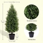3ft Tall Artificial Cedar Trees for Outdoors Set of 2, UV Resistant Fake Plants Faux Topiary for Front Porch Decor 3 Feet