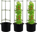 GENMOUS Tomato Cages with Grow Bags - 48 Inch Tomato Trellis for Raised Garden Bed, 3-Pack Tomato Plant Support, with 10 Gallon Plant Grow Bags, Reusable and Height Adjustable