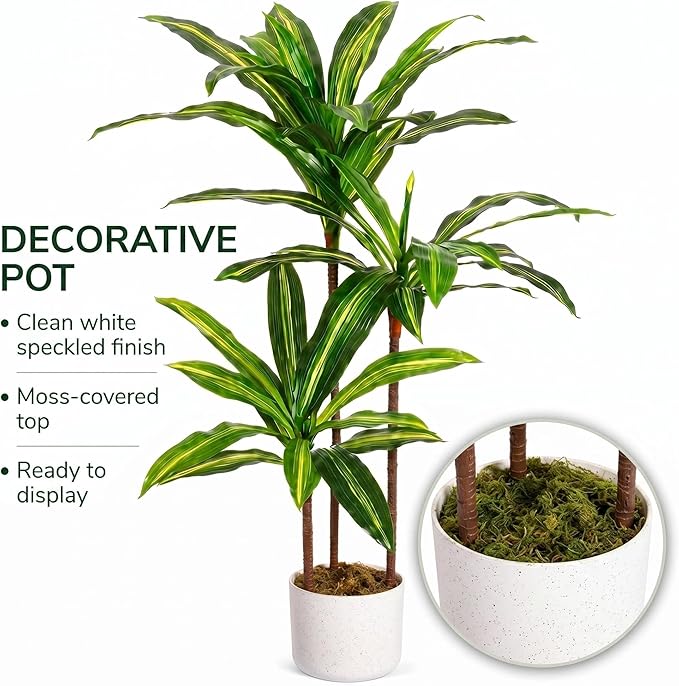3.3FT Artificial Dracaena Tree in Pot, Evergreen Artificial Dracaena Marginata Plants Indoor, Decorative Potted Floor Plant for Living Room Porch Office Decor