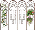 AMAGABELI GARDEN & HOME 4 Pack Large Garden Trellis for Climbing Plants Outdoor 60” x 18” Iron Plant Trellis for Potted Plant Support Tall Wall Metal Trellis Rose Vine Cucumber Brown