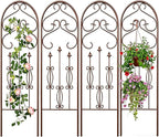 AMAGABELI GARDEN & HOME 4 Pack Large Garden Trellis for Climbing Plants Outdoor 60” x 18” Iron Plant Trellis for Potted Plant Support Tall Wall Metal Trellis Rose Vine Cucumber Brown
