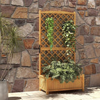 HAPPYGRILL Raised Garden Bed with Trellis, 71" Planter Raised Bed with Drainage Holes, Freestanding Garden Planter for Vine Climbing Plants, Wooden Planter Box for Yard Balcony(2, Yellow)