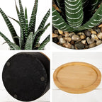 Briful Artificial Succulent Plant in Pot with Bamboo Tray, Faux Agave Potted Plant, Realistic Aloe Fake Plant for Home, Office Desk, Shelf, Modern Indoor Decoration
