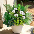 Hrobek Outdoor Faux Plants UV Resistant - 8 Bouquets Realistic Artificial Eucalyptus Fern Morning Glory Greenery for Patio Garden Front Porch Decor Weatherproof Fake Plants for Outside