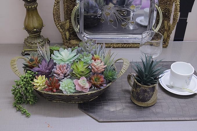 DECOROUS Fake Succulents Unpotted - 20 Pack - Realistic Succulent Plants Artificial - Large Faux Succulent Bulk DIY Home Decor - Fake Plant Cactus Greenery - Premium Mini Artificial Succulent Flowers