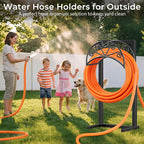 TomCare Garden Hose Holder Heavy Duty Water Hose Holder Holds 160 FT Hoses 4 Spikes Hose Reel Freestanding Hose Hanger Sturdy Hose Storage Stand for Outside Yard Lawn