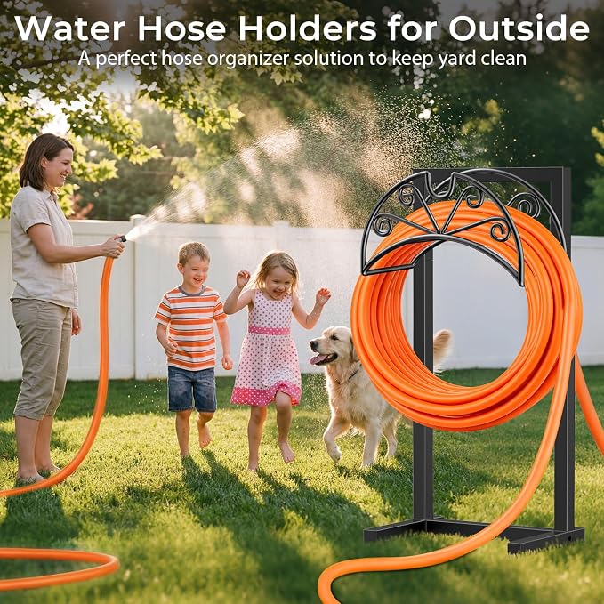 TomCare Garden Hose Holder Heavy Duty Water Hose Holder Holds 160 FT Hoses 4 Spikes Hose Reel Freestanding Hose Hanger Sturdy Hose Storage Stand for Outside Yard Lawn