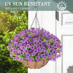 Artificial Flowers Hanging Plants in Basket,Artificial Hanging Flowers for Spring Outdoor Indoor Decor,UV Resistant hanging Baskets with Fake Flowers for Summer Patio Garden Porch Deck Home Decor