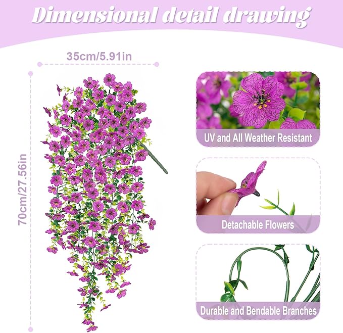 Fake Artificial Flowers for Outdoors Decoration, 2 PCS Faux UV Resistant Artificial Outdoor Flowers, Fake Hanging Plants Look Real Daisy No Fade Spring Decor for Porch Home Patio Balcony and Yard