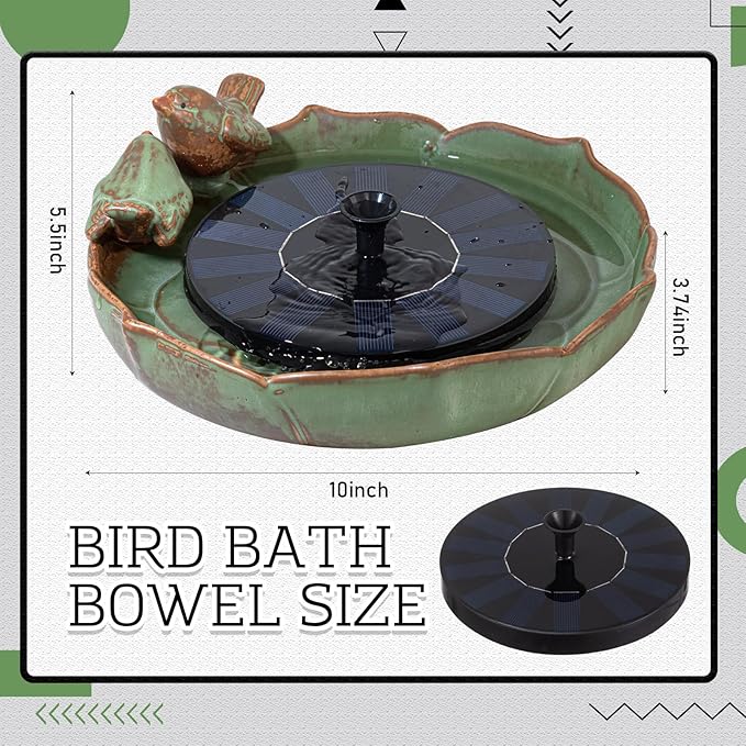 SiliFine Solar Fountain Ceramic Bird Bath for Outdoors Hummingbird Solar Fountain with Ground Ceramic Bird Baths Bowl for Outside, Large Table Top Garden Decor for Patio Yard Home