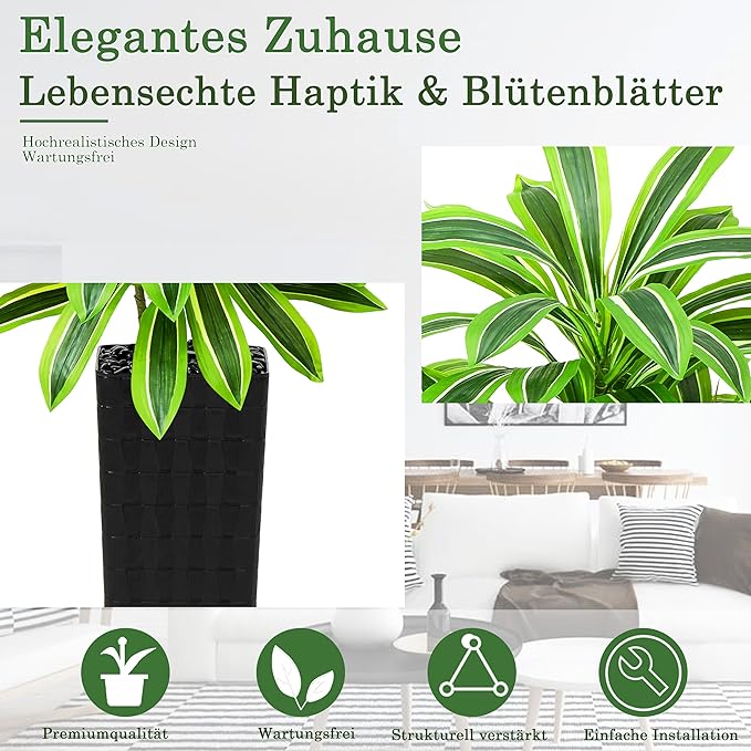 Artificial Dracaena Tree：7FT Faux Silk Tropical Yucca Floor Trees Realistic Fake Green Plant with Natural Wood Trunk & Lifelike Leaves for Home Office Decor Indoor & Outdoor (7FT,1-Pack,Black)