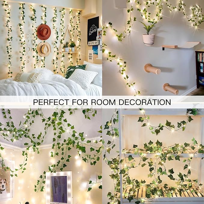 suddus Vine with Fairy Lights Plug in, 33ft 100 LED Ivy String Lights Connectable with Remote, Leaf Light for Bedroom, Room, Wall, Garden, Party, Wedding Dorm Decor (Warm White)