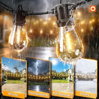 addlon 54FT Solar String Lights Outdoor Waterproof with USB Charging & Remote Control - Dimmable Solar Power Patio Lights with 26 LED Bulbs for Porch, Garden, Yard, Market, Bistro - Lasts 20+ Hrs