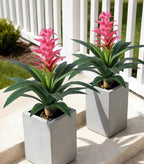 Ivydale Fake Flowers Plants for Outdoors, 2 Pcs 16.93" Bromeliad Artificial Flowers Uv Resistant Realistic Faux Flowers for Outdoor Planters Outside Porch Patio Yard Garden Indoor Decoration(Pink)