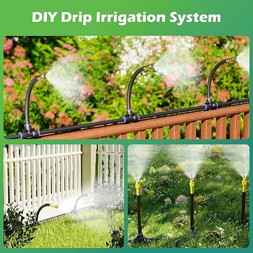 Drip Irrigation System 30 FT with 10 Nozzles, 360° Adjustable Bendable Garden Watering Misting System for Greenhouse, Yard, Lawn, Plant, Garden, 1/4 inch Hose