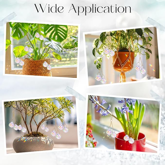 6 Pcs Colorful Crystal Sun Catcher Plant Vine Charms Hanging for Mini Potted Plants, Home Window Garden, Garden Home Window Rainbow Sun Catchers Plant Accessories Indoor (Ball)